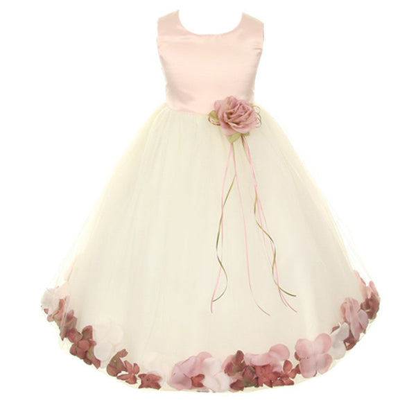 Kids Dream Big Girls Ivory Rose Satin Top Petal Junior Bridesmaid Dress 8-14 - SophiasStyle.com